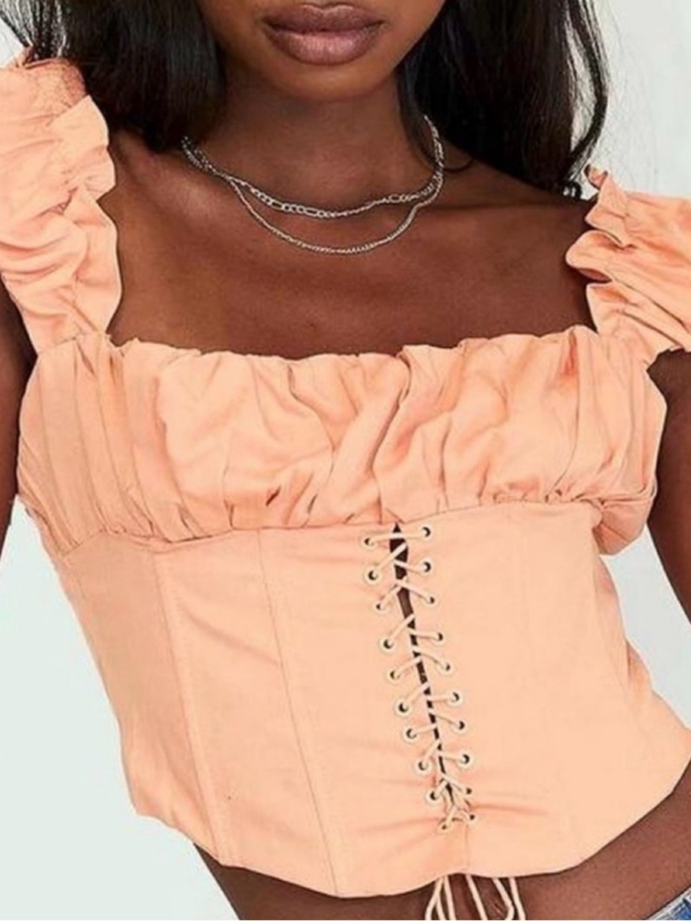 Princess Polly Harry Peach Ruffle Corset Crop Top
